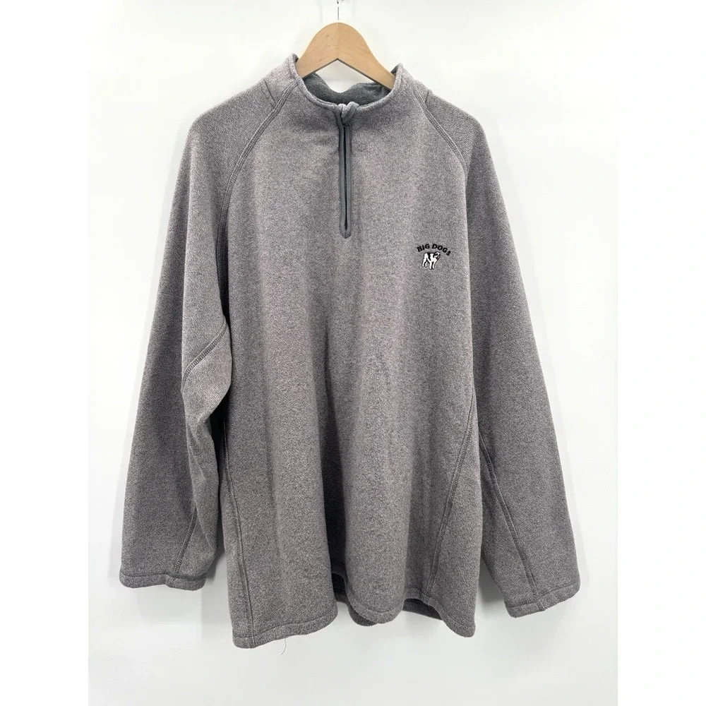 Vintage Big Dogs Men 3X Sweatershirt Mock Neck 1/4 Zip Gray Knit Fleece Outdoors